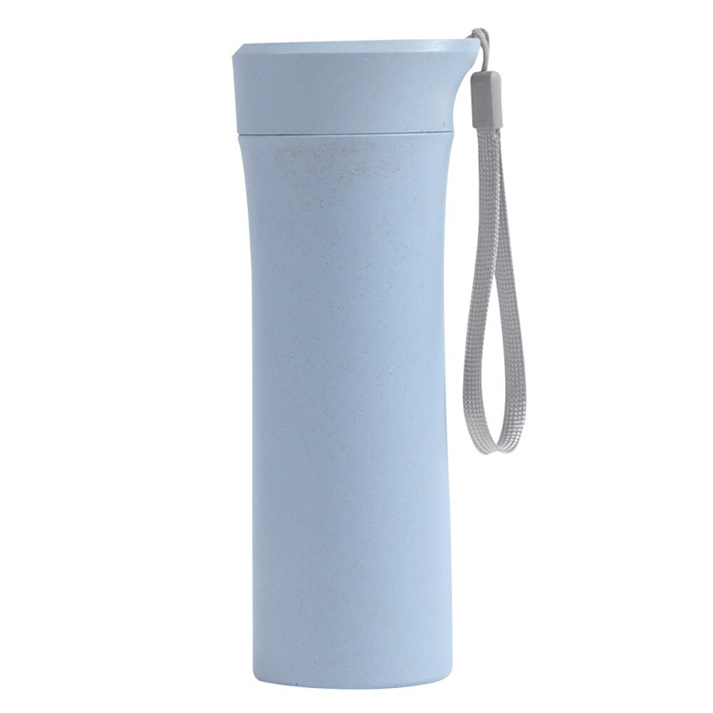 400-500ml vandflaske simpel hvedestrå kop med låg kop studerende bærbar tote rejse kop plast drikkevand kop 1pc: Blå