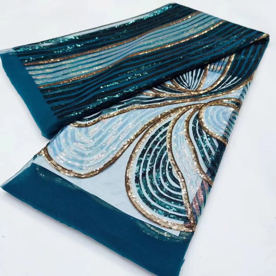 Classic African French Tulle Lace with Sequins For Wedding Dress NN338_L: Classic Color7