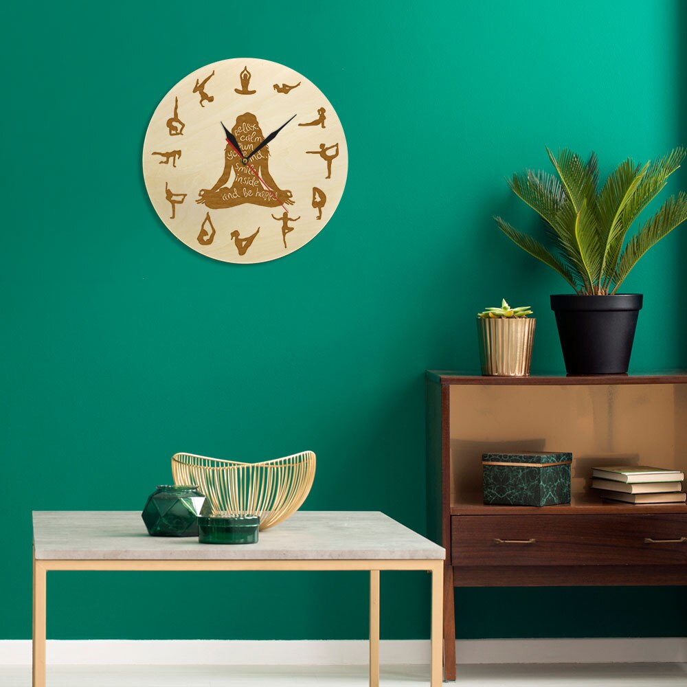Yoga Pose Wooden Wall Clock Fitness Home Decor Meditation Spiritual Yoga Silent Non ticking Wall Watch Yoga Studio Zen Wall Art