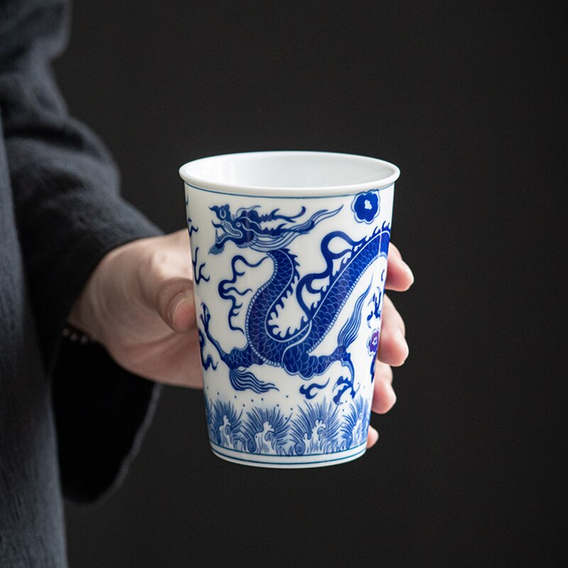 260ml Dragon Tea Cup Big Ceramic Antique White And Blue Coffee Mugs Beautiful Teacup Phoenix Teaware A Cup Of Tea Coffee Mugs
