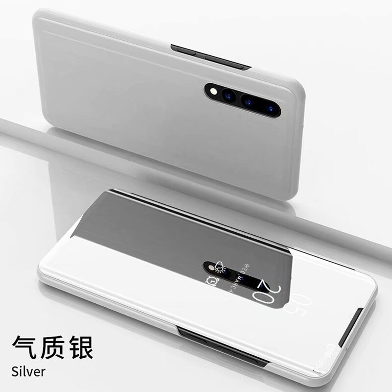 Smart spegelfodral för huawei nova 5t fodral stå flip visa bok telefon omslag för hauwei hawei nova 5t nova 5 t t5 nova 5 tcoque: Silver-