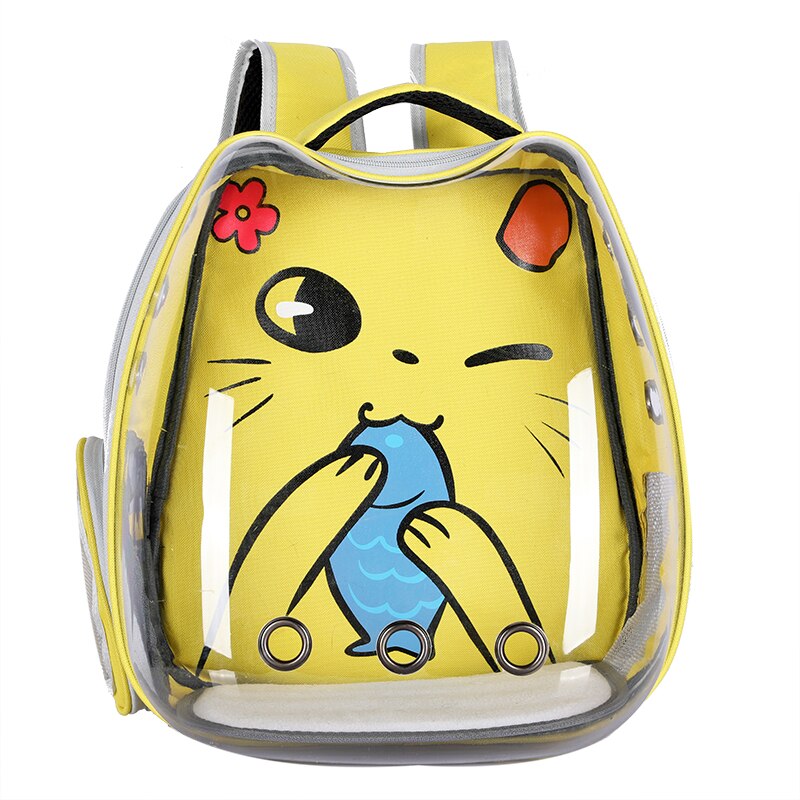 Cat Bag Breathable Portable Pet Carry Backpack Cat and Dog Outdoor Travel Backpack Transparent Cute Ear Pet Backpack Cat Bag: Dazzling Yellow / Cat within 6.5kg