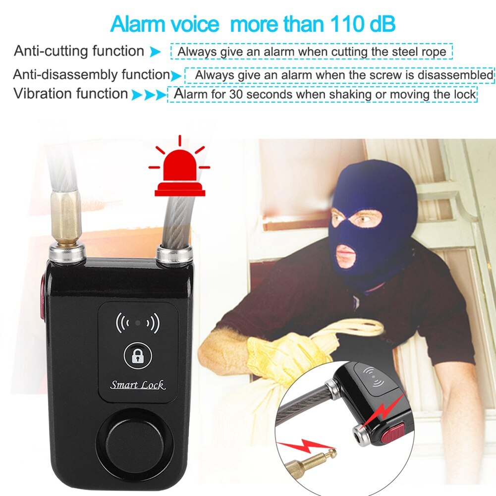 80cm slimme sleutelloze bluetooth-sloten, waterdicht, 110db- draads antidiefstalalarm, fietsslot met anti-demontagefunctie