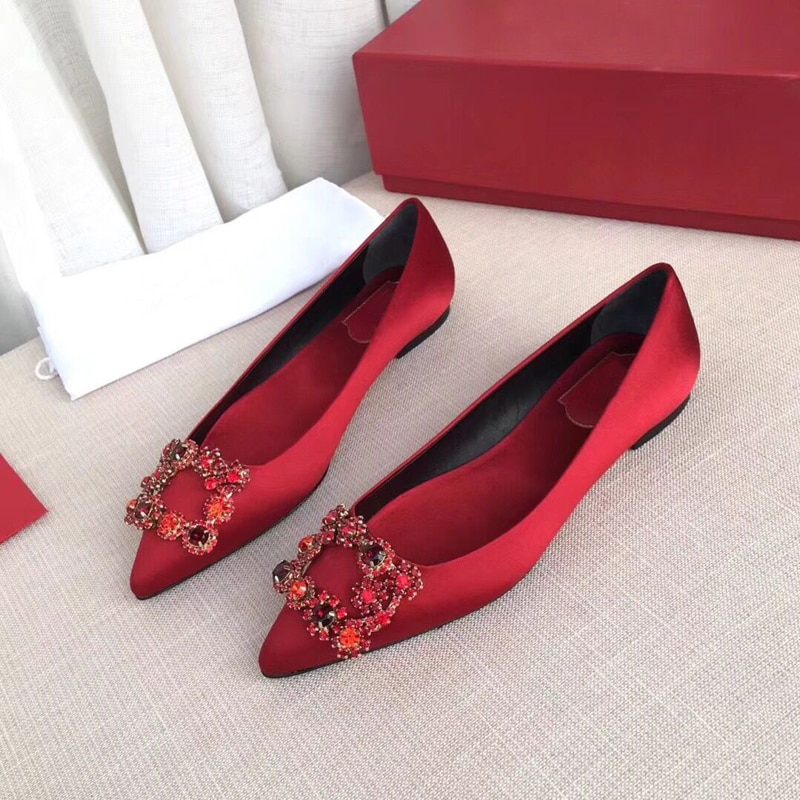 Kmeioo Style Flats Pointed Toe Wedding Shoes Jewel Boat Shoes Prom Evening Flats Slip-On Women Bota Footwear
