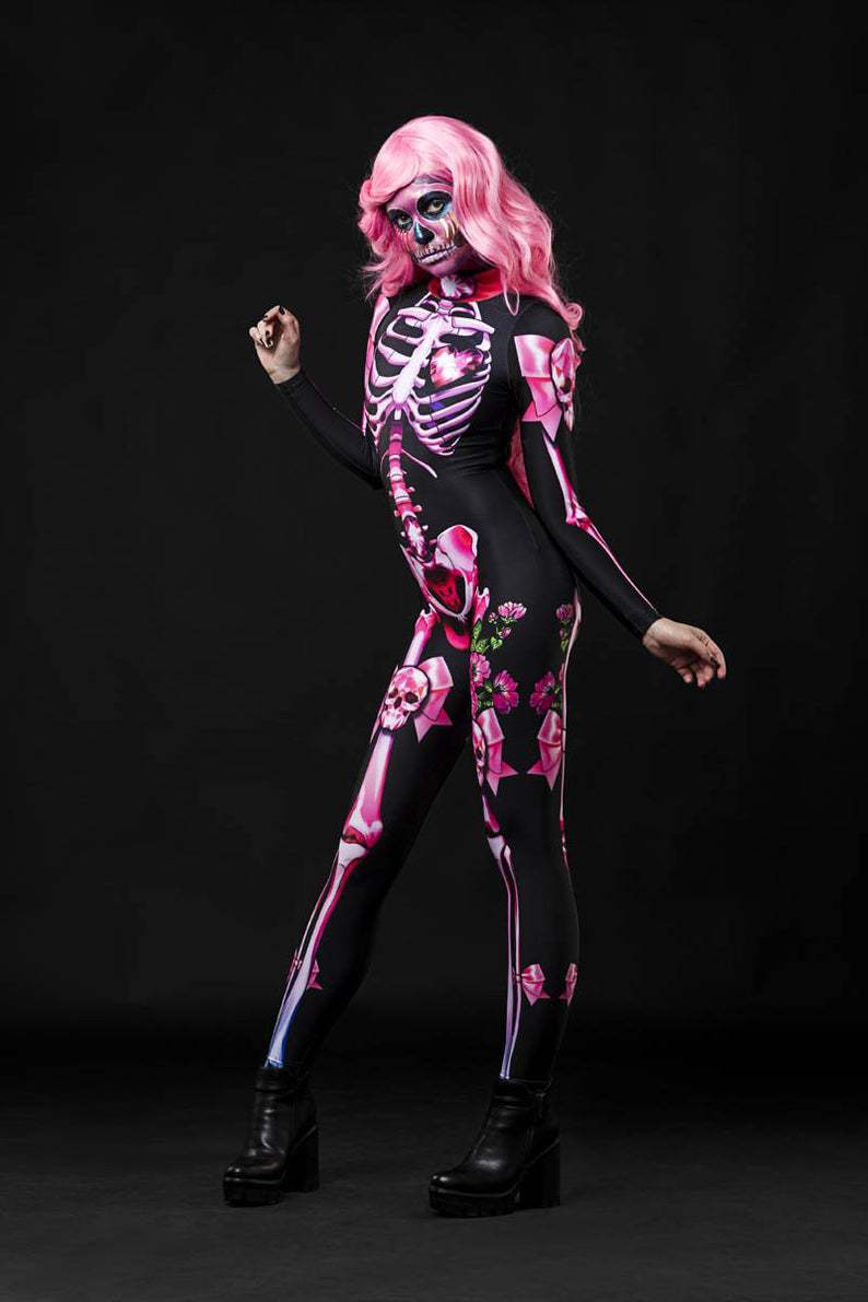 Roze Skelet Kostuums Vrouwelijke Halloween Terror Rollenspel Party Maskerade Stage Performance Mummie Cosplay Jumpsuits