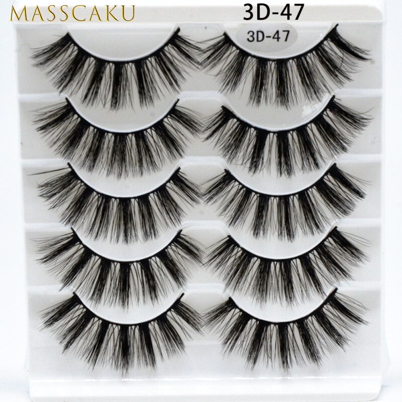 Masscaku 5 par mink fransar faux ögonfransar mink lösögonfransar dramatisk volym fransar fransförlängning makeup kit cilios: 3d-47
