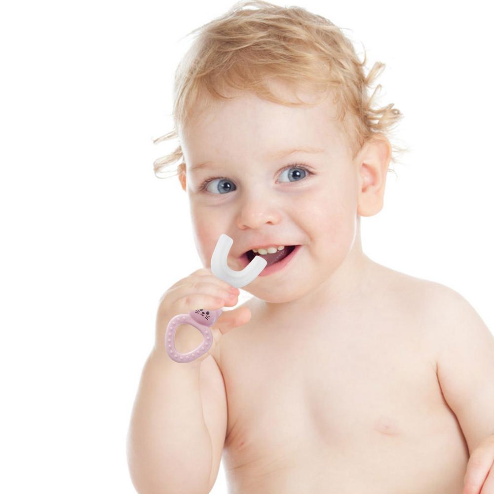 Spazzolino da denti a forma di U per bambini spazzolini da denti per allenamento manuale spazzolino da denti in Silicone morbido per uso alimentare testina 360 denti orali Cle