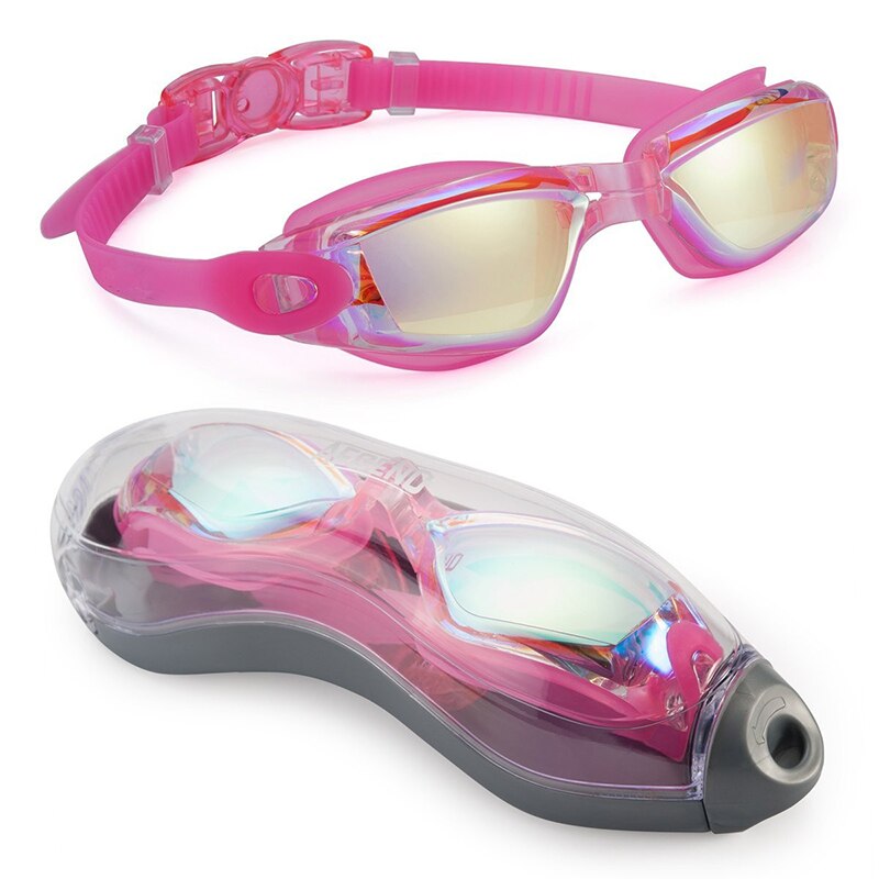 Zwembril Zwemmen Oordopjes Hd Anti-Fog Uv Siliconen Bril Galvaniseren Clear Bril Professionele Waterdichte Bril: pink