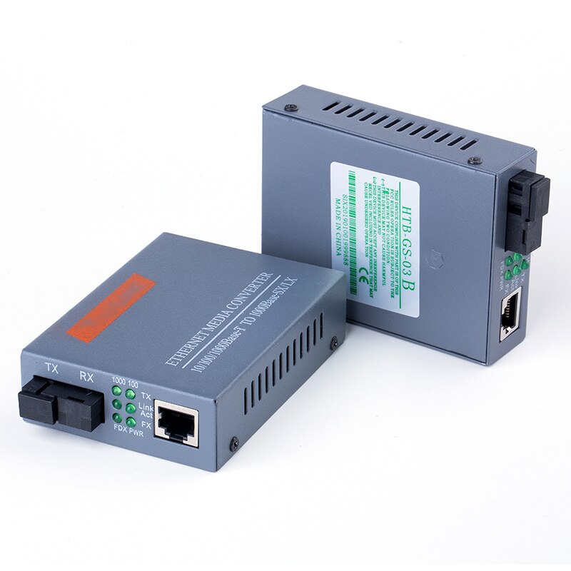 1 Paar HTB-GS-03 A/B Gigabit Fiber Optische Media Converter 1000Mbps Single Mode Enkele Vezel Sc Poort 20km Externe Voeding