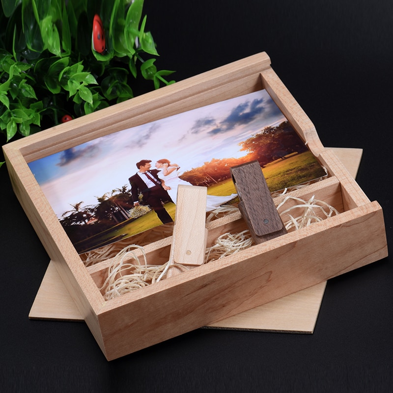 Jaster Maple Houten Squre Foto Doos & Maple Usb 2.0 4 Gb/8 Gb/16 Gb/32 gb/64 Gb Flash-geheugenstick (Custom Logo)