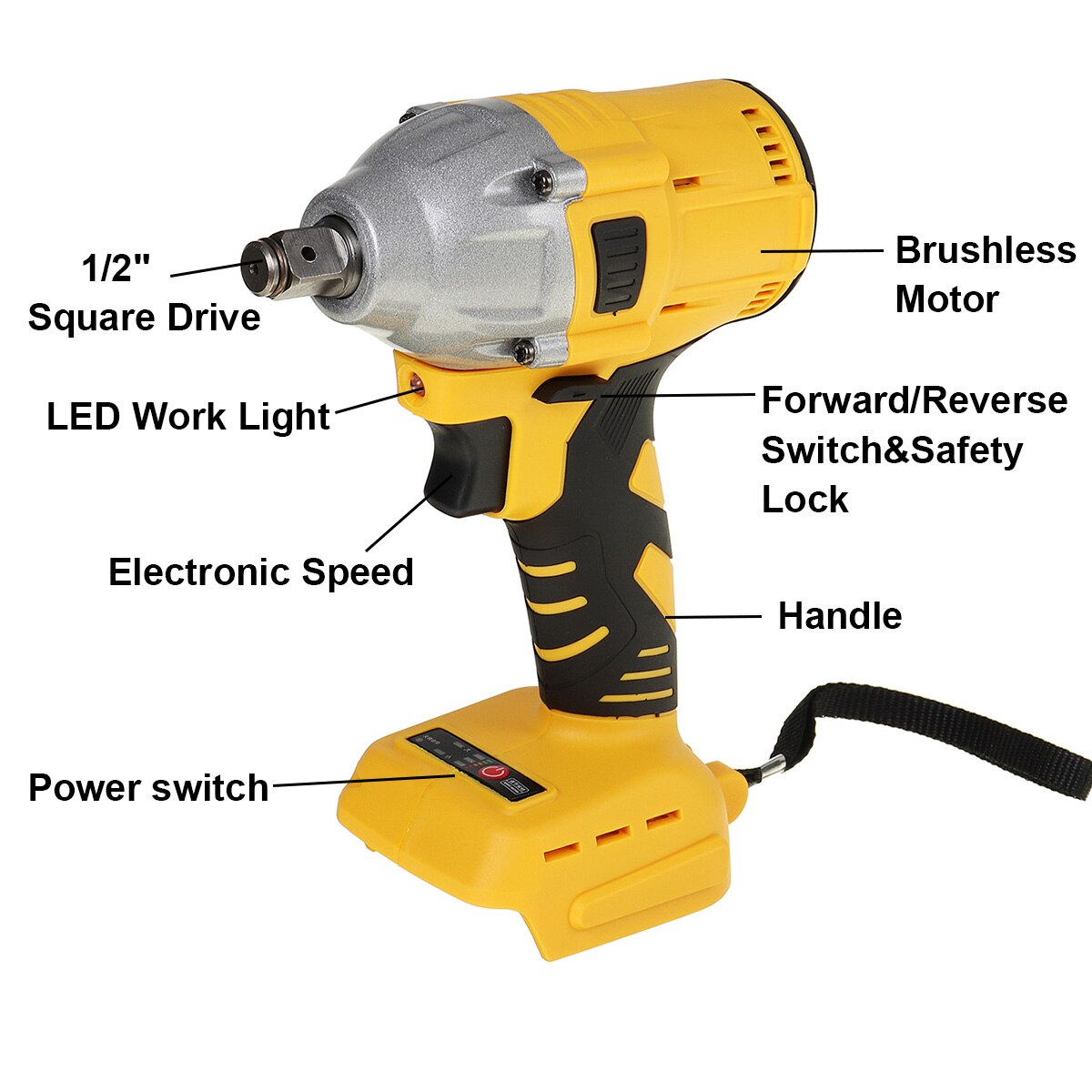 18V 520N.M 4000RPM Electric Brushless Impact Wrench Cordless 1/2 Socket Wrench Power Tool Rechargeable for Makita 18V Battery