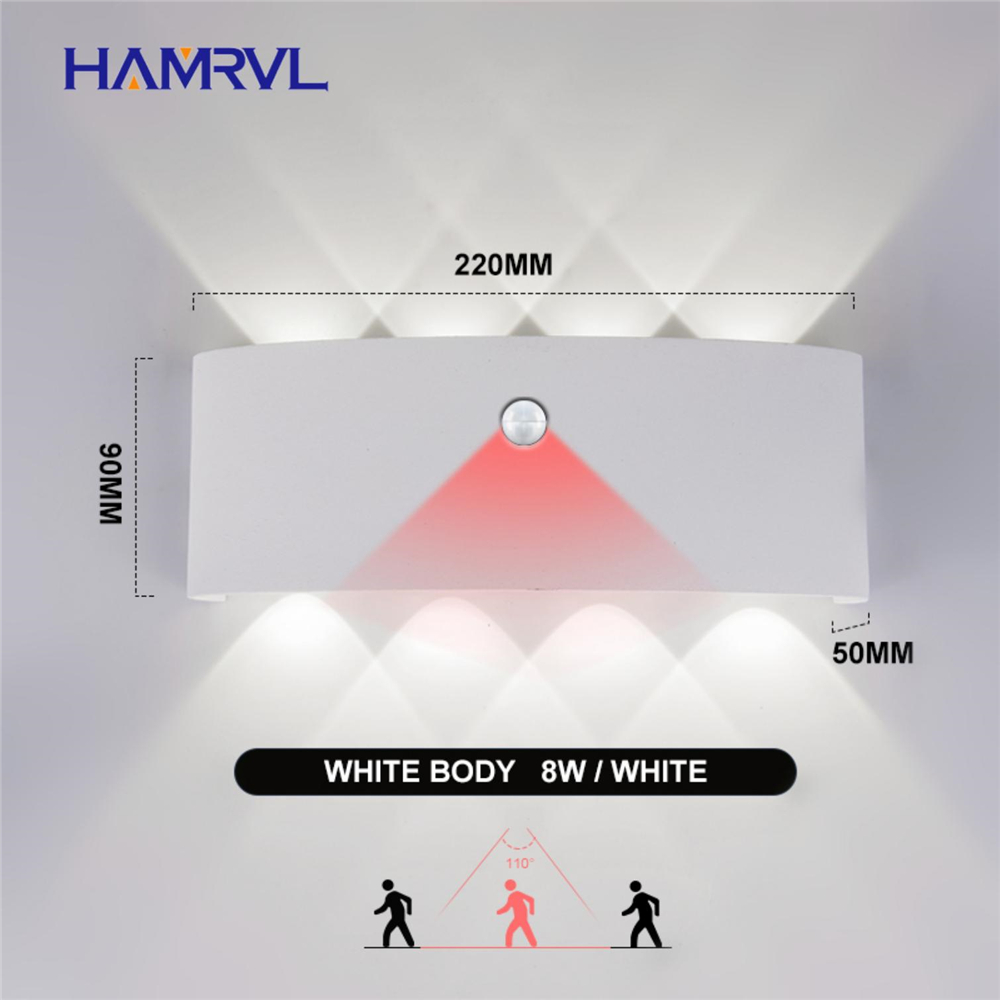 Outdoor Lighting LED PIR Motion Sensor Waterproof Wall Light 8W AC90-260V Modern Wall Lamp Garden Light Fixture Outside Building: 8W White body-White