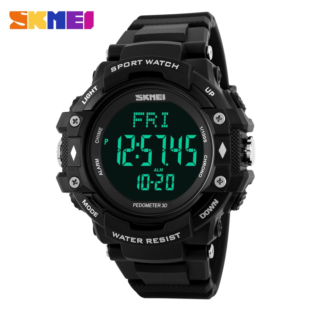 Reloj deportivo SKMEI para hombre, podómetro, Monitor de ritmo cardíaco, contador de calorías, resistente al agua 50M, pantalla LED, reloj Digital para hombre 1180: Black Watch