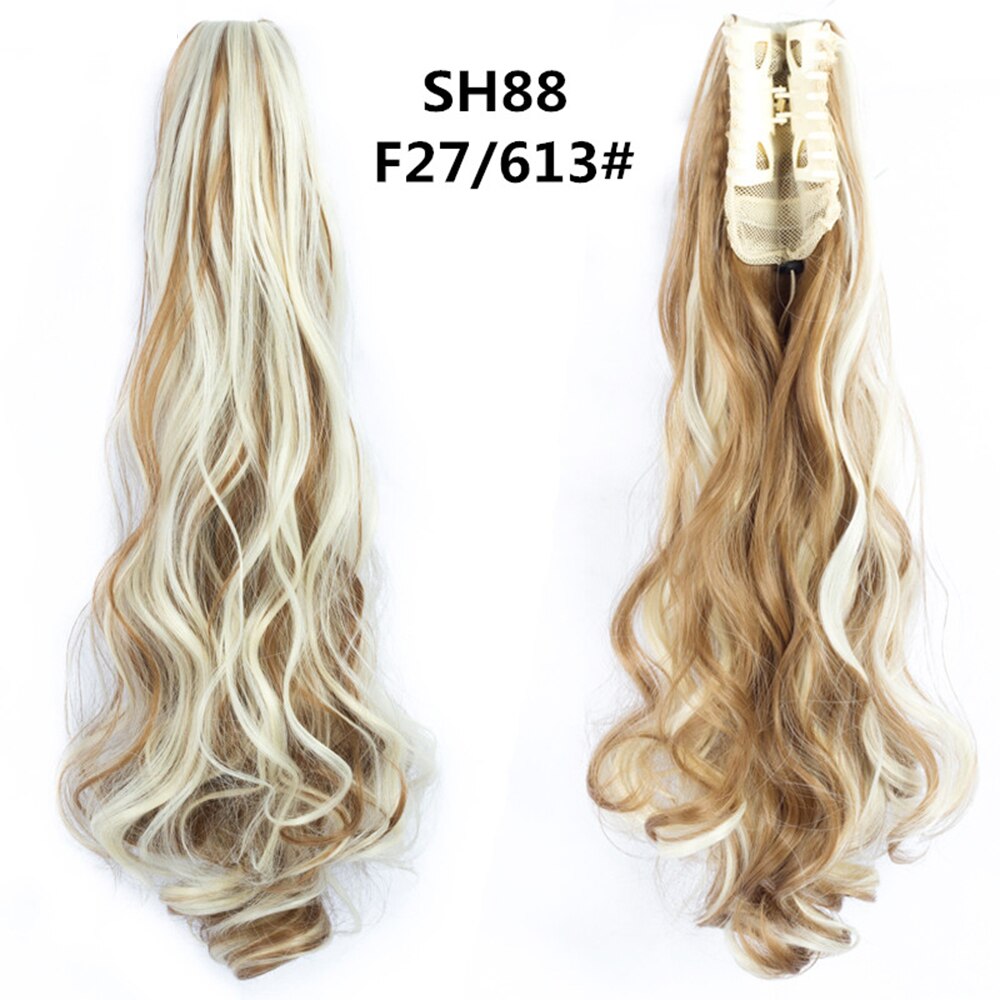 Extensiones de cabello de cola de caballo ondulada y rizada de 20 pulgadas, pinza sintética en postizos de cola de caballo para mujeres blancas, Color marrón, negro y rojo