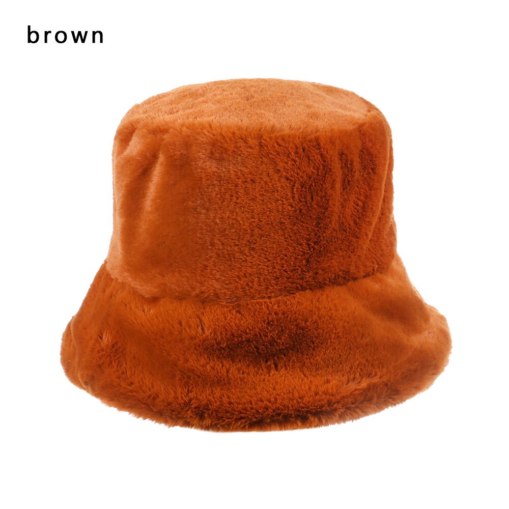Kvinders filt hat faux pels vinter spand hat til kvinder pige solid fortykket blød varm fiskeri cap spand hat hat cap dame: Brun