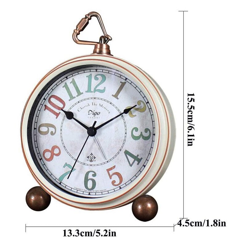 Digo Retro Alarm Clock Battery Silent Non-Ticking Metal Desk Table Quartz Digital Clocks for Indoor Bedroom Decor Kids
