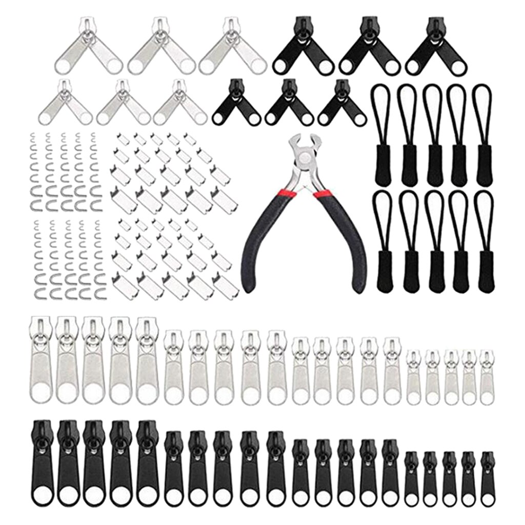 183pcs Zipper Repair Kit Metal Zip Slider Replacement Set Zipper Pull Rescue Kit