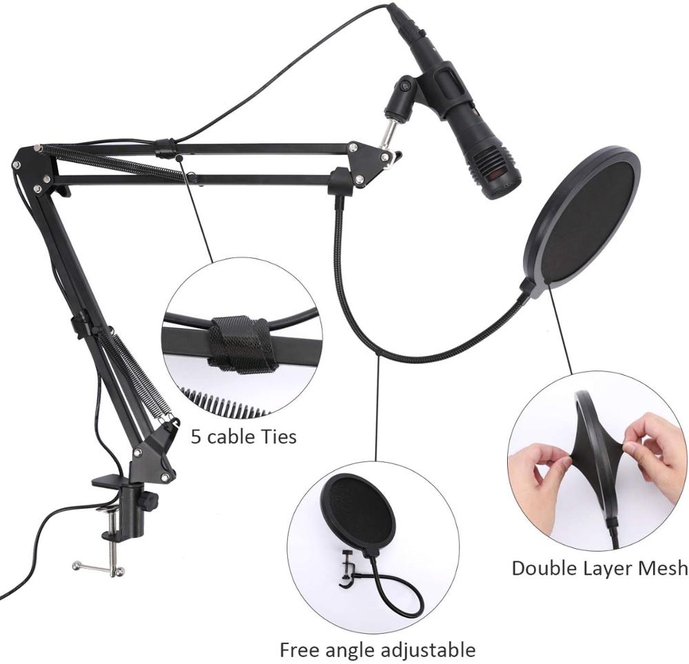 Mic Arm Stehen, Mikrofon Schreibtisch Boom Einstellbar Suspension Schere Stehen mit Telefon Halfter, Für Blau, Yeti, schneeball &Ampere; Andere Mikrofone