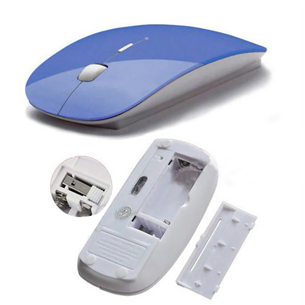 Ultra Thin DPI USB Optical Wireless Computer Mouse 2.4G Receiver Magic Mice Super Slim Mouse for Mac PC Laptop NO Bluetooth: Blue