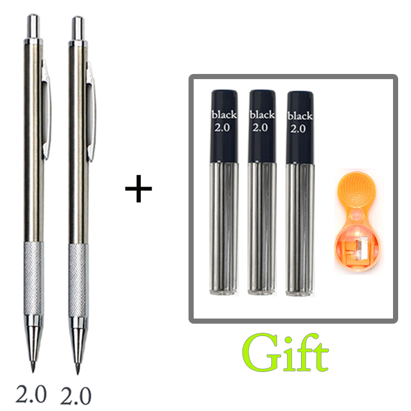 2.0 Mm Mechanical Pencil Full Metal Automatic 2mm Color Pen School Black Lead Color Refill For Painting Engineering Drawing: light green