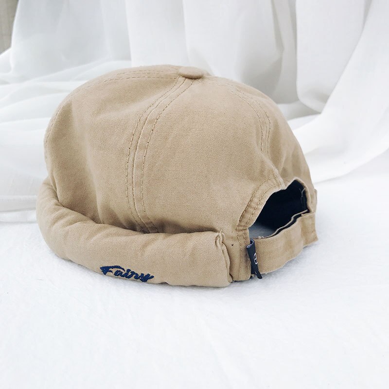 Vintage Hip Hop caps Men Washed Cotton Skull cap Adjustable Retro Brimless Hat Landlord Breathable Beanie Hat Sailor Cap: Khaki B