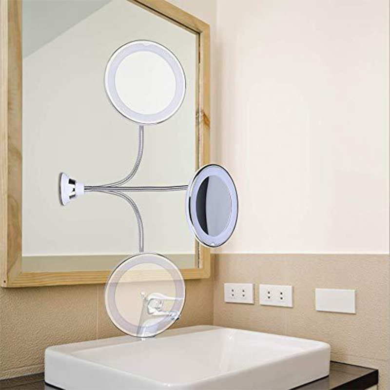 10x- bade spejl forstørrelsesglas vægmonteret justerbart fleksibelt spejl sammenfoldelig badeværelsessminkespejl med led lys makeup værktøjer