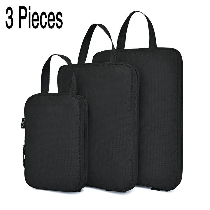 Travel Bag Compression Travel Storage Bag Clothes Tidy Organizer Suitcase Pouch 3/6 Pieces Case Shoes Packing Cube luggage bag: 3pcs Black