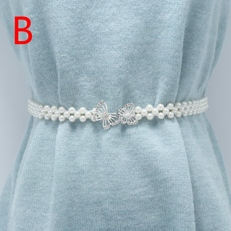 Versatile Waist Belt Pearl Diamond Flower Waist Chain Dress Belt Women Belt Wedding Pearl Female Belt: B