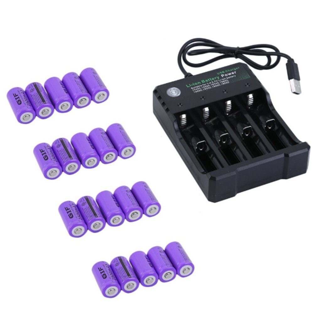 Batteria ricaricabile 16340 2500mah 3.7V e caricabatterie kit batterie ricaricabili per videocamera di sicurezza Netgear Arlo-20 batterie: Purple