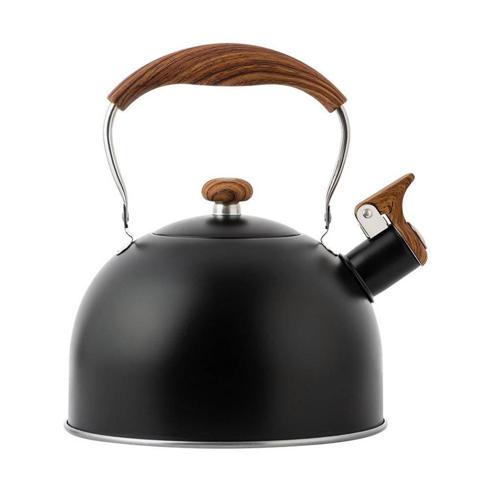 2.5L Stainless Steel Whistling Tea Kettle Food Grade Teapot For Make Tea Boil Water Compatible Gas Stoves Induction Cooker: Black