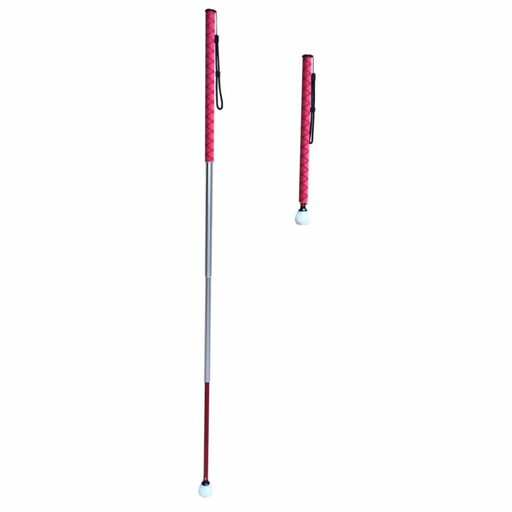 Aluminum Telescopic Blind Cane with Rolling Tip 39cm-123cm (15.4 inch-48.4 inch), with 2 Tips: Red