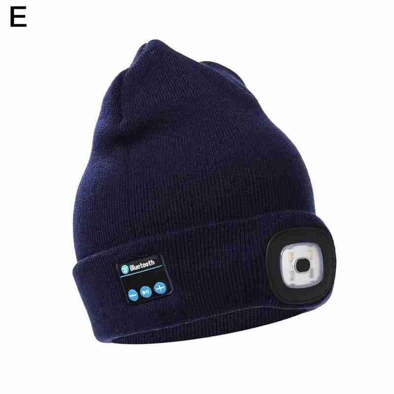 Stickad mössa för vinter med lätt hörlur bluetooth led-ljus självlysande utomhus bergsbestigning handsfree musik hörlursmössa: E