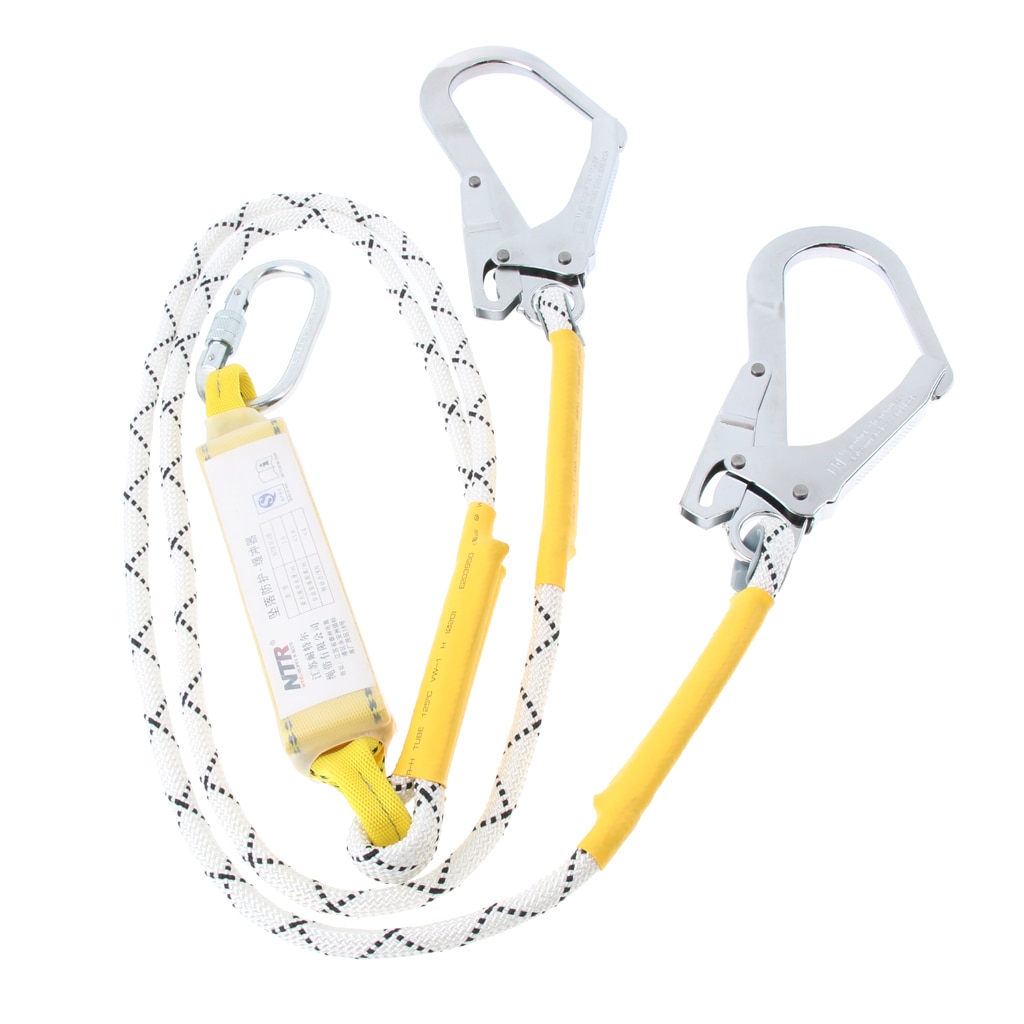 Dual Leg Safety Lanyard Climbing Fall Protection Harness Belt Shock Absorbing Web Lanyard with Carabiners