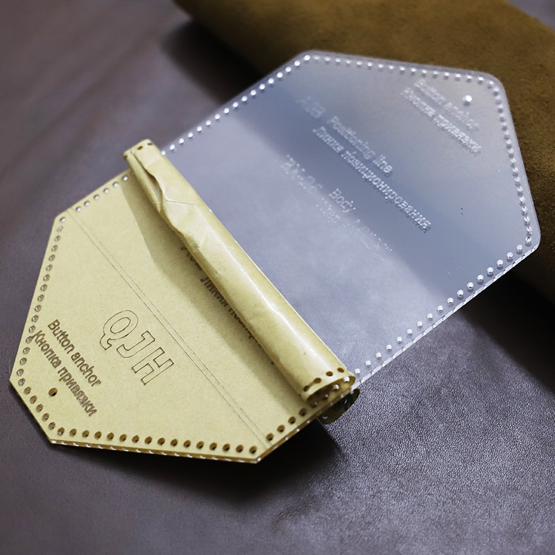 Molde para manualidades de cuero, bolsa con tarjeta de nombre, plantilla acrílica pequeña, bolsa para lápiz labial, plantilla, suministros de patrón de dibujo y costura DIY