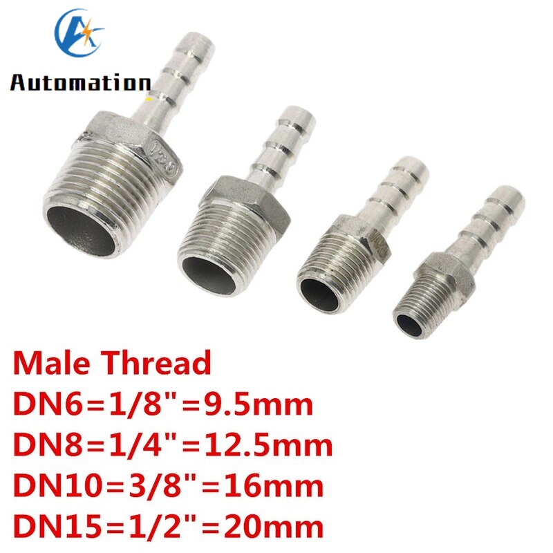 6 8 10 12mm Hose Barb Tail 1/8" 1/4" 1/2"BSPT Male Thread Connector Joint Pipe Fitting SS304 Stainless Steel Coupler Adapter
