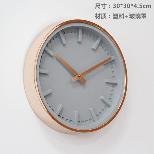 Nordic rose gold grey 3d väggklocka vardagsrum digital mute sovrum väggklocka metall zegar scienny 12 inch  ab50zb: A