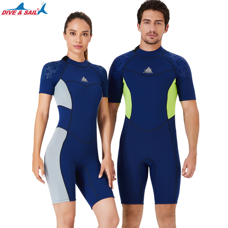 Men&#39;s Women&#39;s 1.5mm Neoprene Short Sleeve Back Zipper Diving Suit One-piece Warm Diving Suit Sunscreen Snorkeling Swimming Suit