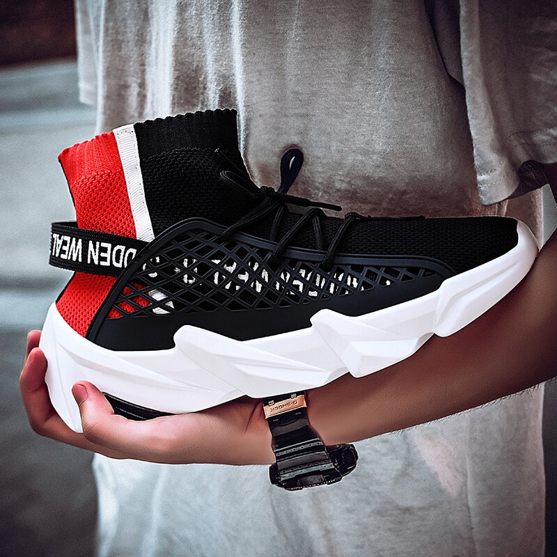 Vsiovry sock sneakers herr stickad ovandel andas sportskor höst chunky sneakers hög dämpande löparskor för män