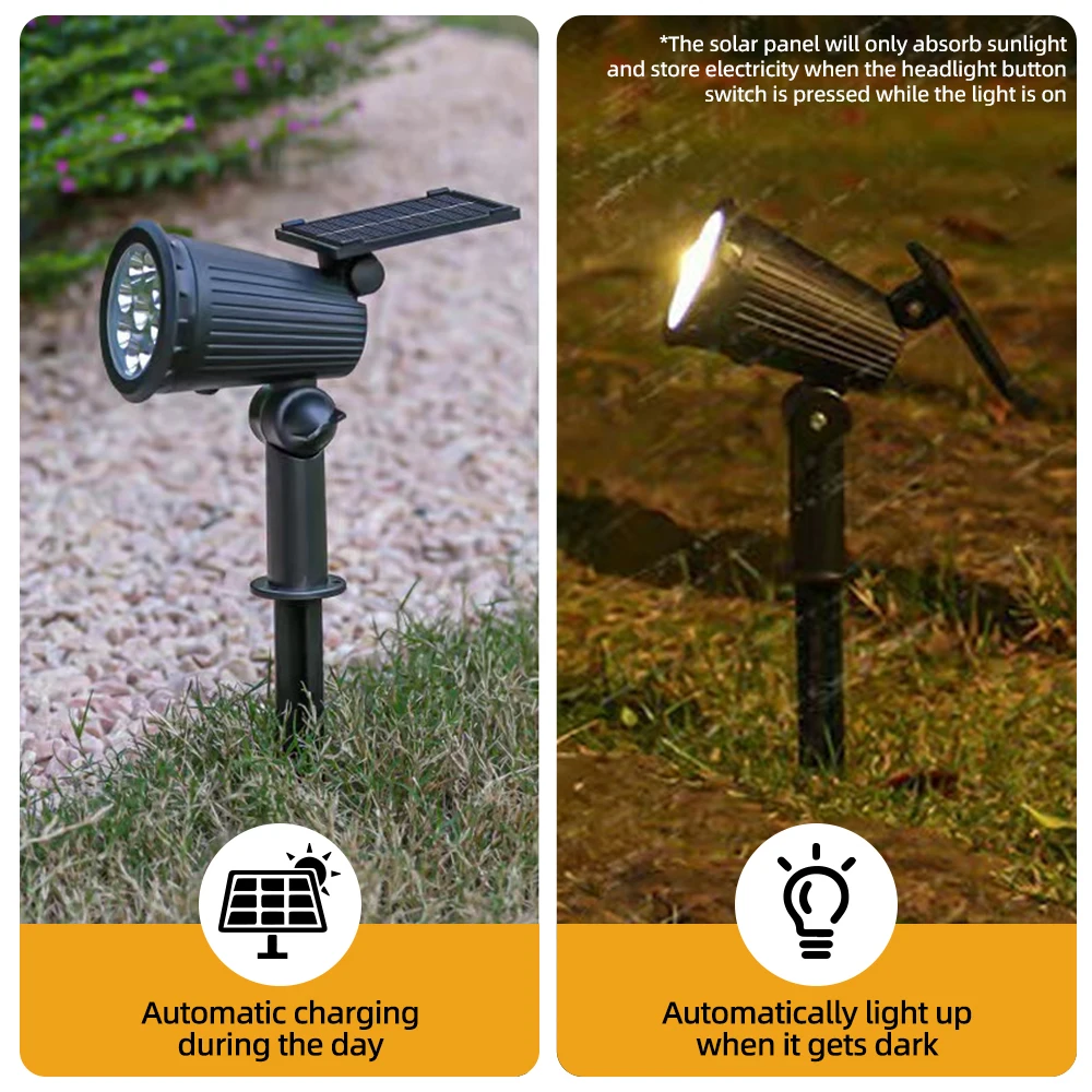 9-LED-Solarstrahler für den Außenbereich, RGB-Solar-Landschaftsbeleuchtung, IP65, wasserdicht, Helligkeit einstellbar, für Garten, Hof, Palmen
