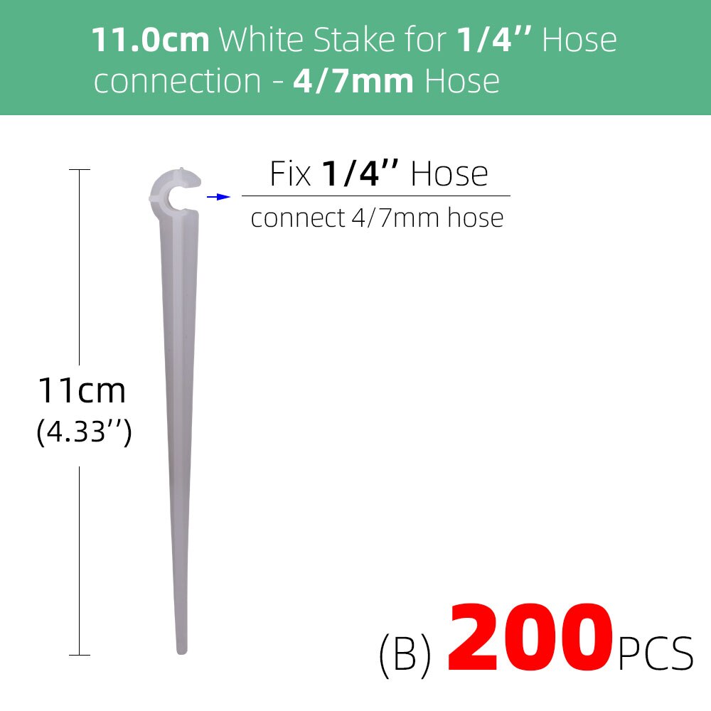 RBCFHI-estacas fijas de 1/4 '', 3/8'', 16MM, 20MM para manguera de PVC PE de 4/7mm, 8/11mm, estacas de anclaje de retención de riego por microgoteo: Bx200pcs