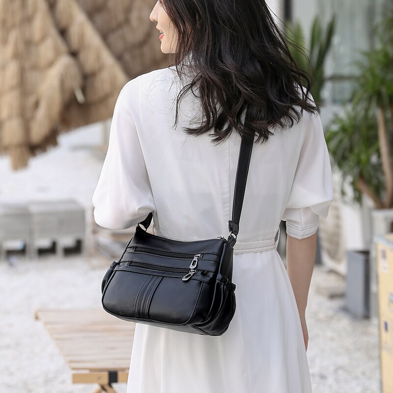 Vrouwen Schouder Messenger Bag Crossbody Handtassen En Portemonnees Zachte Pu Lederen Multifunctionele Boekentassen Zwart 2022