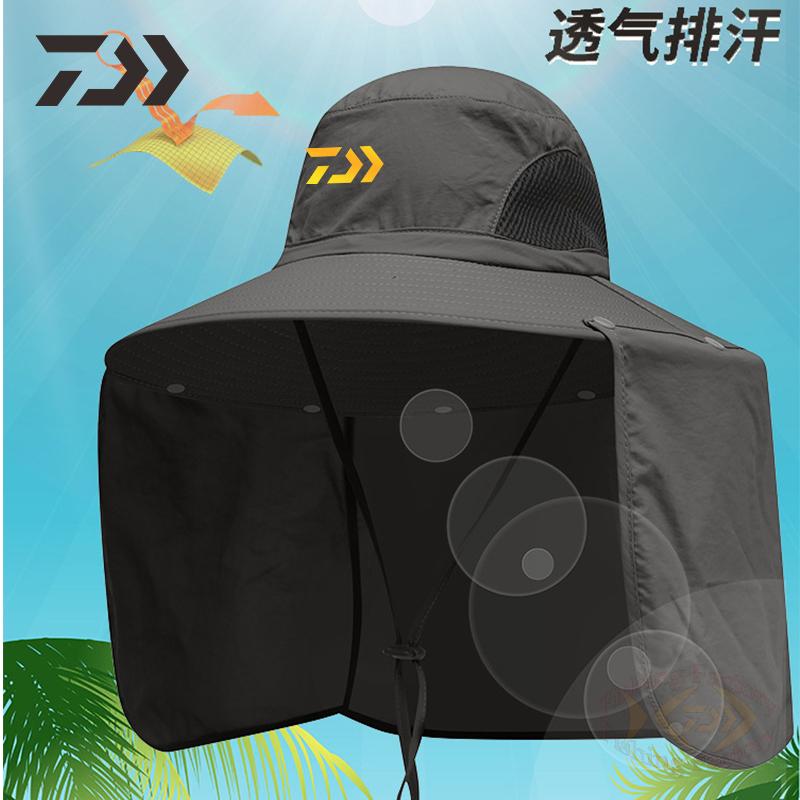 Unisex Daiwa Fishing Cap Hat Breathable Neck Face Men Women Outdoor Uv Protection Fishing Camping Solid Black Sun Caps