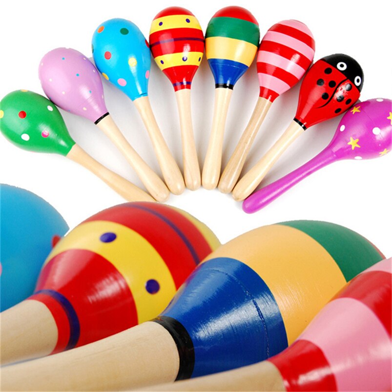 10 Stks/partij Baby Houten Maraca Hand Rammelaars Kids Musical Party Favor Kindbaby Shaker Percussie Muziekinstrument Speelgoed WL129