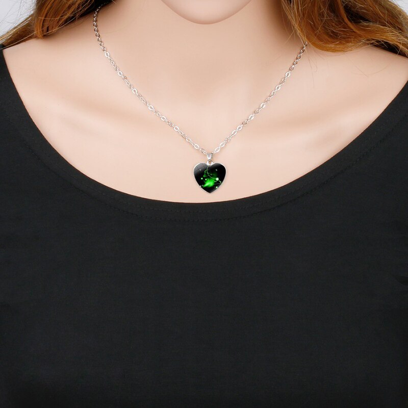Enfants fille collier avec pendentif en forme de coeur astrologique zodiaque signe zodiaque cristal verre Multi graphiques