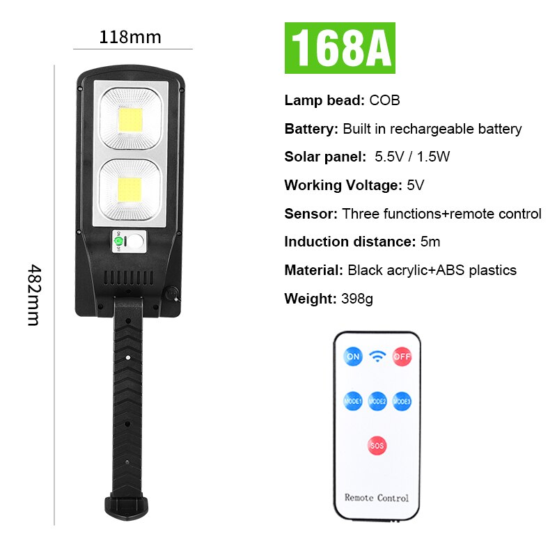 COB LED lampadaires solaires extérieur étanche IP65 lumière de jardin solaire PIR capteur de mouvement télécommande lampe solaire applique murale: JX168A