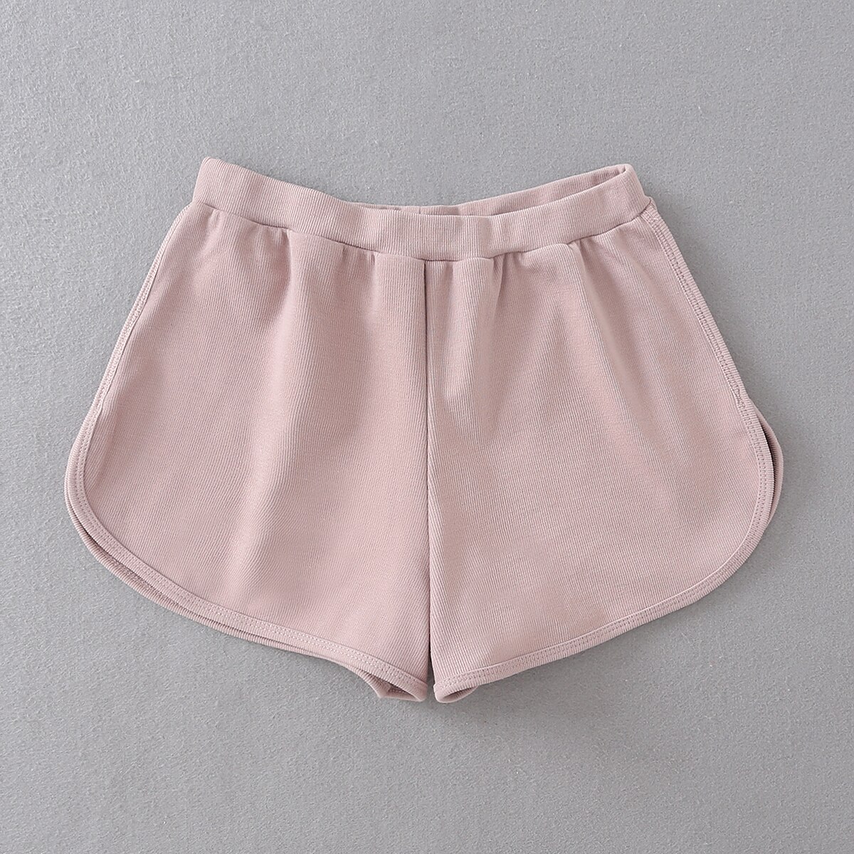 Women Casual Rib Dolphin Shorts: pink / S