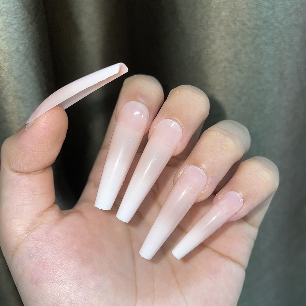 Faux-ongles longs Style français dégradé XXL, couverture complète, pointes en acrylique, amovibles à pression, 600 pièces, produit: 60GDXL-01