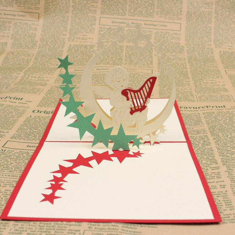 10pcs/lot! Happy Birthday! Handmade 3D Paper Birthday Greeting Cards Birthday Angel in the Moon playing music