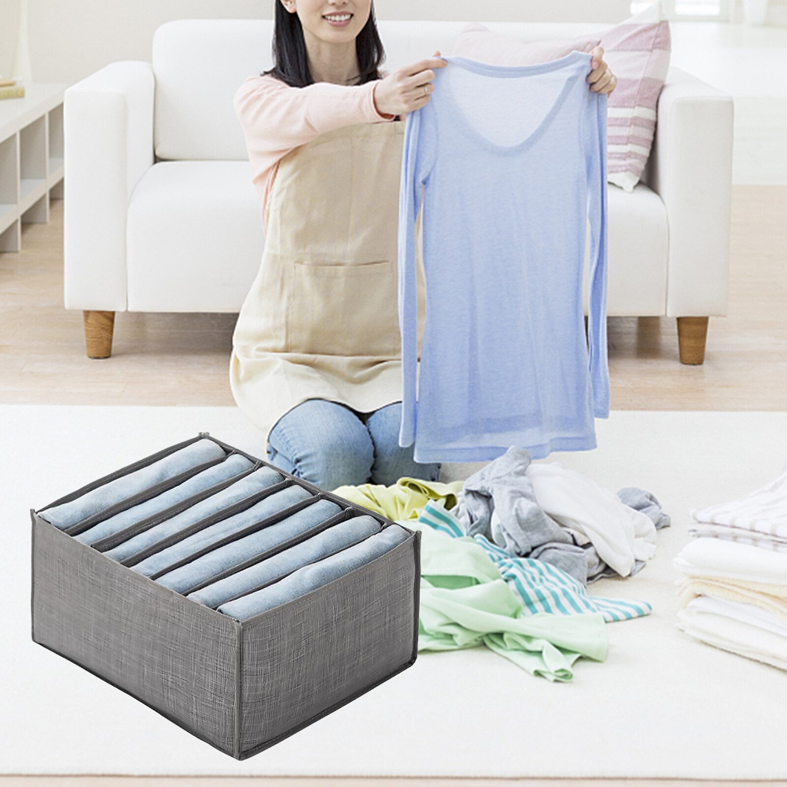 Wardrobe Clothes Organizer Jeans Compartment Storage Box Foldable Drawer7 Grids Jeans Storage Box Closet Wardrobe Clothes Compar