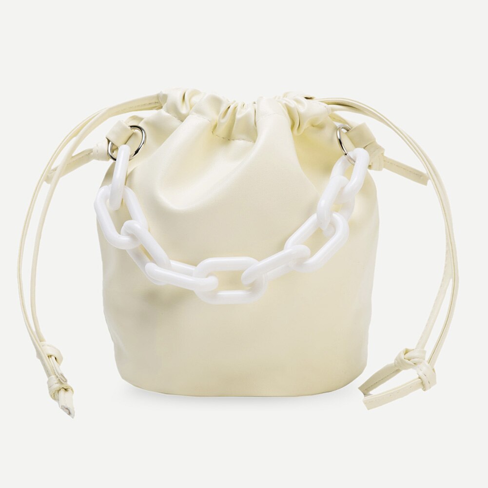 Bolso de hombro de PU para mujer, bolso de hombro con cordón, bolso de viaje: Beige